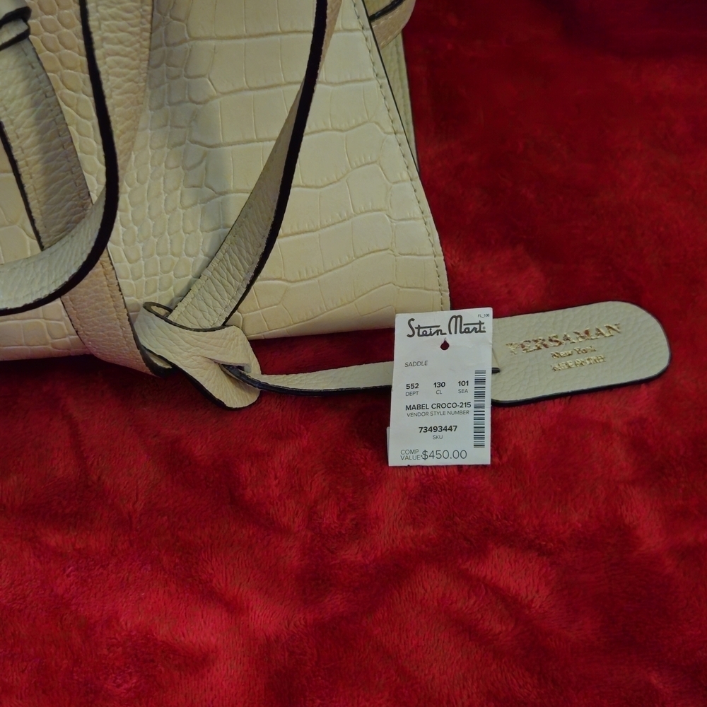 Persaman New York Cream Leather Croc-Embossed Shoulder/Satchel/Crossbody Bag - Picture 14 of 14
